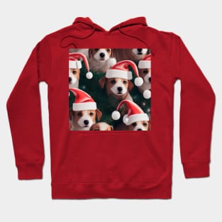 Puppy Christmas Pattern with Santa Hats and Christmas Trees Hoodie